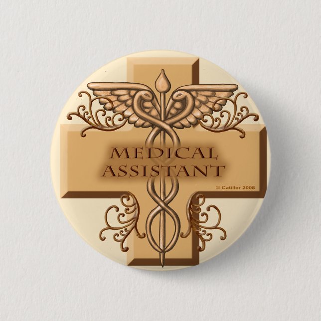 Chapa Redonda De 5 Cm Asistente Médico Caduceus (Anverso)