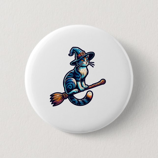 Chapa Redonda De 5 Cm Asistente para gatos Halloween Bruja Mystical Cat  (Anverso)