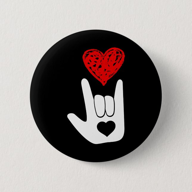 Chapa Redonda De 5 Cm ASL American Rótulo Language Love Hand Rótulo ASL  (Anverso)