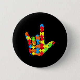 Chapa Redonda De 5 Cm ASL Amo Idioma Rótulo Autismo Regalo Conciencia Su