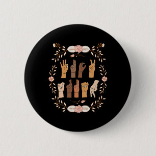 Chapa Redonda De 5 Cm Asl Anti Trump Lenguaje De Señas Floral Divertido 