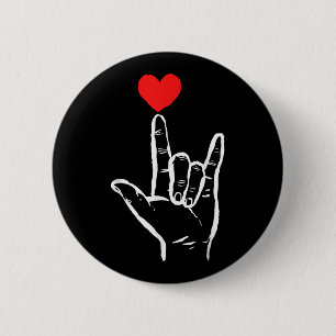 Chapa Redonda De 5 Cm Asl I Love You Hand Heart American Rótulo Language