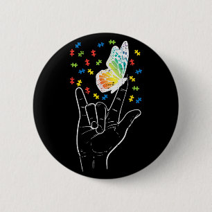 Chapa Redonda De 5 Cm Asl Love Rótulo Butterfly Puzzle Autism Awareness