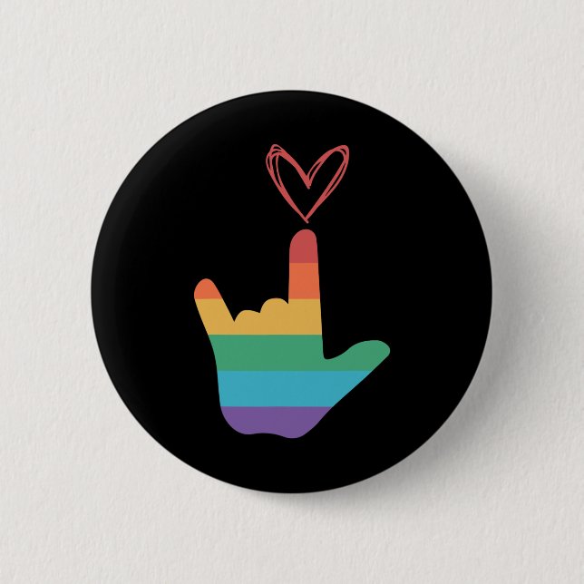 Chapa Redonda De 5 Cm ASL Rainbow Love Symbol Deaf (Anverso)
