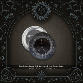 Chapa Redonda De 5 Cm Astrología del Zodiaco Oscuro: Cáncer Redondo Negr