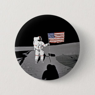 Chapa Redonda De 5 Cm Astronauta Alan Shepard, Bandera Americana en la L