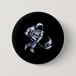 Chapa Redonda De 5 Cm Astronauta de hockey espacial jugando en gravedad