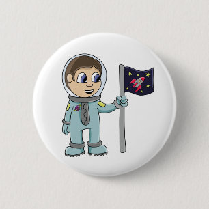 Chapa Redonda De 5 Cm Astronauta feliz del dibujo animado que sostiene