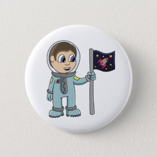 Chapa Redonda De 5 Cm Astronauta feliz del dibujo animado que sostiene
