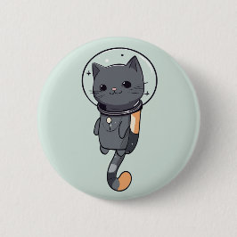 Chapa Redonda De 5 Cm Astronauta kawaii lindo gato negro