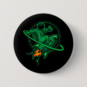 Chapa Redonda De 5 Cm Astronauta Sobre Un Cohete Alrededor De La Obra De