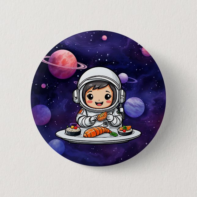 Chapa Redonda De 5 Cm Astronautas comiendo sushi (Anverso)