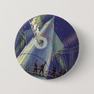Chapa Redonda De 5 Cm Astronautas de ciencia ficción vintage en nave esp