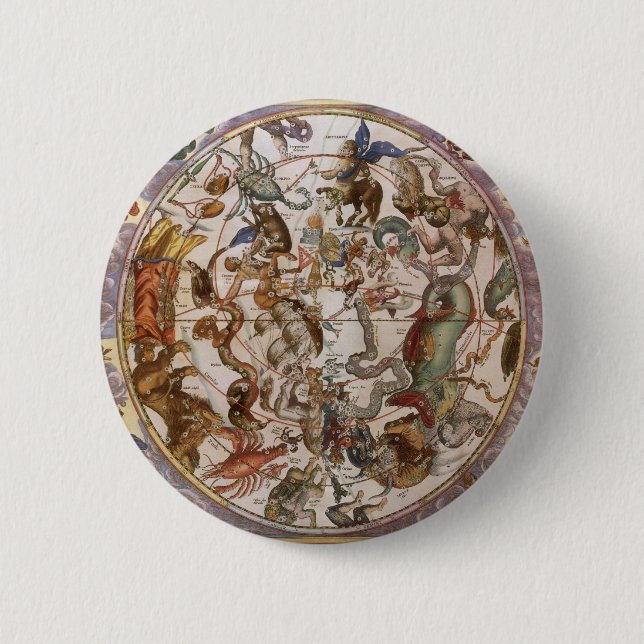 Chapa Redonda De 5 Cm Astronomía de época, constelaciones del cielo meri (Anverso)