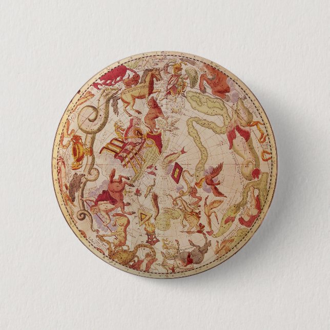 Chapa Redonda De 5 Cm Astronomía de época, mapa celeste de Carel Allard (Anverso)