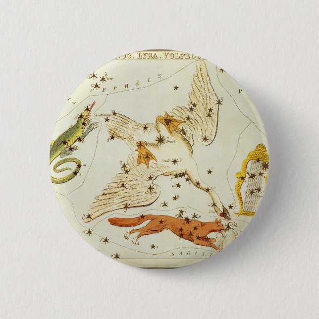 Chapa Redonda De 5 Cm Astronomía de época, mapa de estrellas de constela (Anverso)