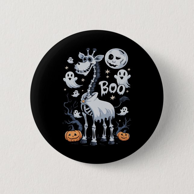 Chapa Redonda De 5 Cm Asustado Escrúpulo Giraffe En Fantasmas Halloween (Anverso)