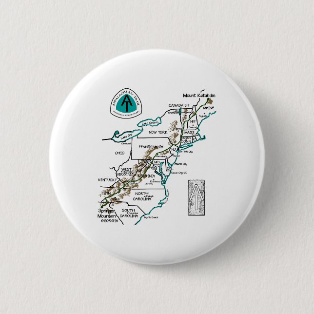Chapa Redonda De 5 Cm At Logo Appalachian Trail Hiking Map  (Anverso)