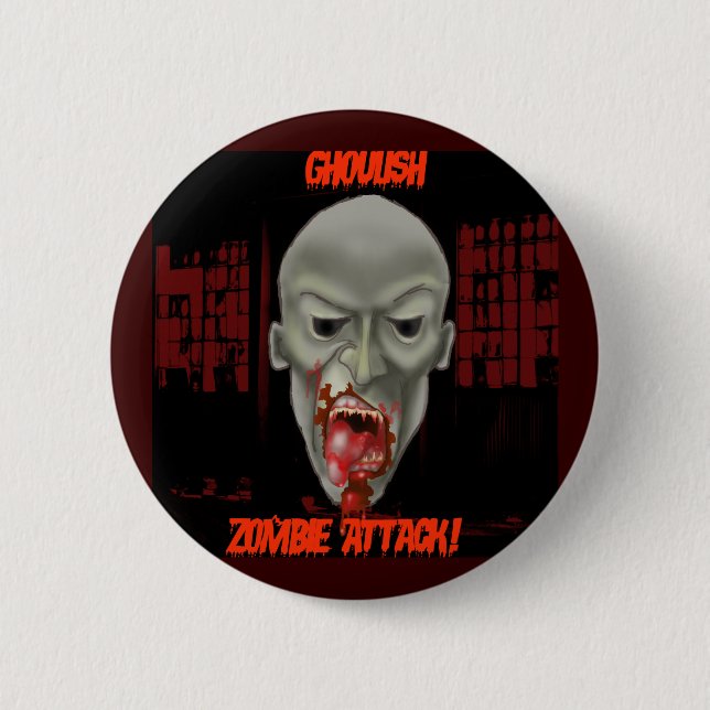 Chapa Redonda De 5 Cm Ataque a Ghoulish Zombie (Anverso)