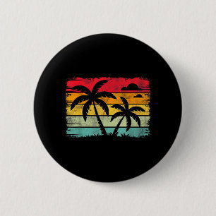 Chapa Redonda De 5 Cm Atardecer en la playa de palmeras retro ambiente d