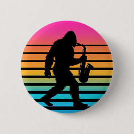 Chapa Redonda De 5 Cm Atardecer Retro de Saxofón Bigfoot