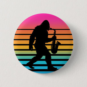 Chapa Redonda De 5 Cm Atardecer Retro de Saxofón Bigfoot