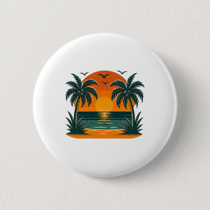 Chapa Redonda De 5 Cm Atardecer Retro De Verano Tropical Vintage Palma O
