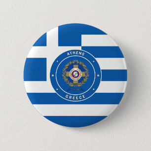 Chapa Redonda De 5 Cm Atenas, bandera y emblema de Grecia