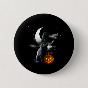 Chapa Redonda De 5 Cm Aterrorífico Halloween Negro Cat Witch Gorra Y Cal