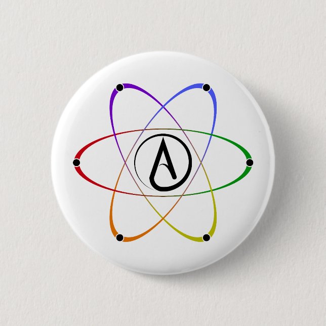 Chapa Redonda De 5 Cm Atheist Atom Symbol Rainbow Black (Anverso)
