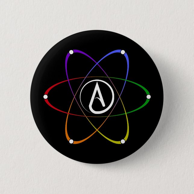 Chapa Redonda De 5 Cm Atheist Atom Symbol Rainbow White (Anverso)