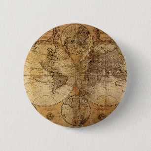 Chapa Redonda De 5 Cm Atlas del mapa del mundo del vintage