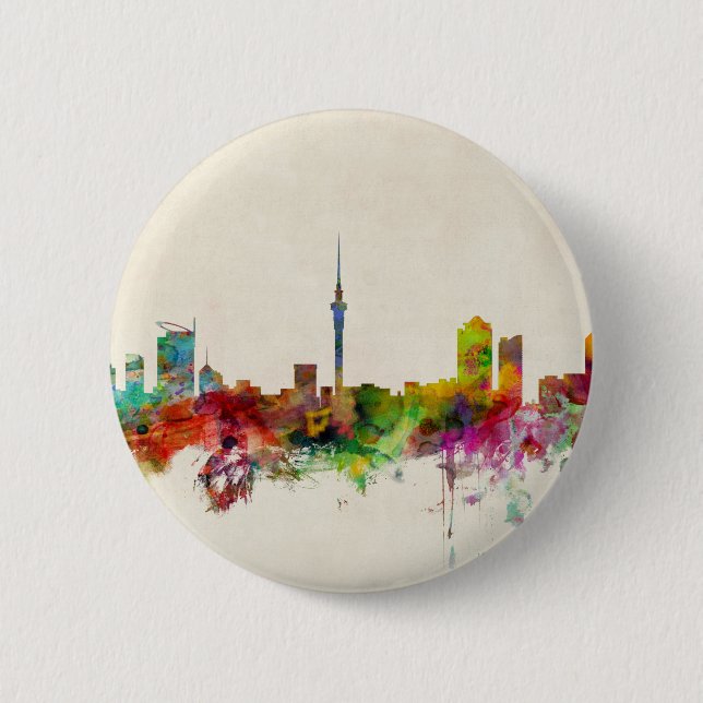 Chapa Redonda De 5 Cm Auckland New Zealand Skyline (Anverso)