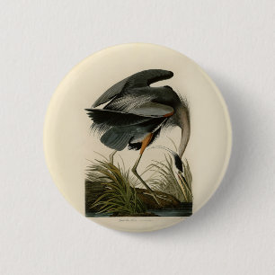 Chapa Redonda De 5 Cm Audubon Great Blue Heron Marsh Bird