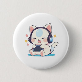 Chapa Redonda De 5 Cm Auriculares de gato Chibi lindos para consola port