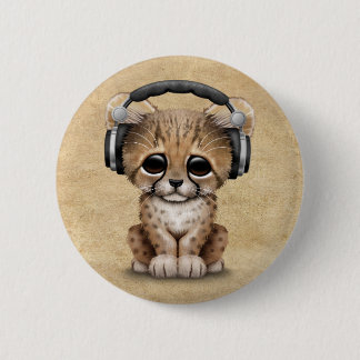 Chapa Redonda De 5 Cm Auriculares que llevan lindos de Cub DJ del