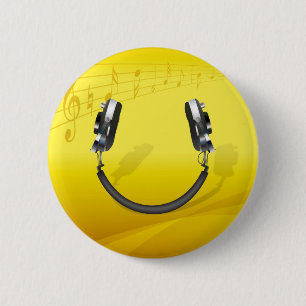 Chapa Redonda De 5 Cm Auriculares Sonriendo