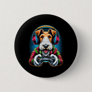 Chapa Redonda De 5 Cm Auriculares Videojuego Alambre Fox Terrier Perro J