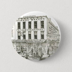 Chapa Redonda De 5 Cm Aurora Illinois Aurora Beacon News 1871 Stone Lith