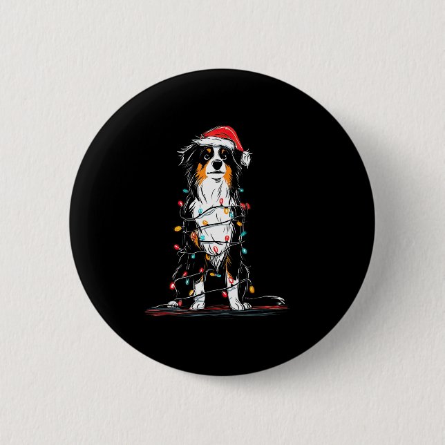 Chapa Redonda De 5 Cm Australian Shepherd Christmas Graphics Dog Lights  (Anverso)