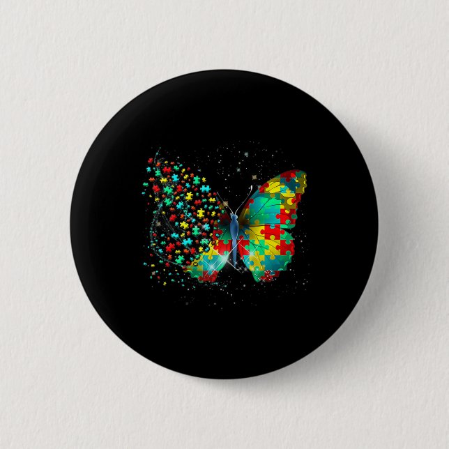 Chapa Redonda De 5 Cm Autism Awareness Butterfly Peace Lover Gige Hombre (Anverso)