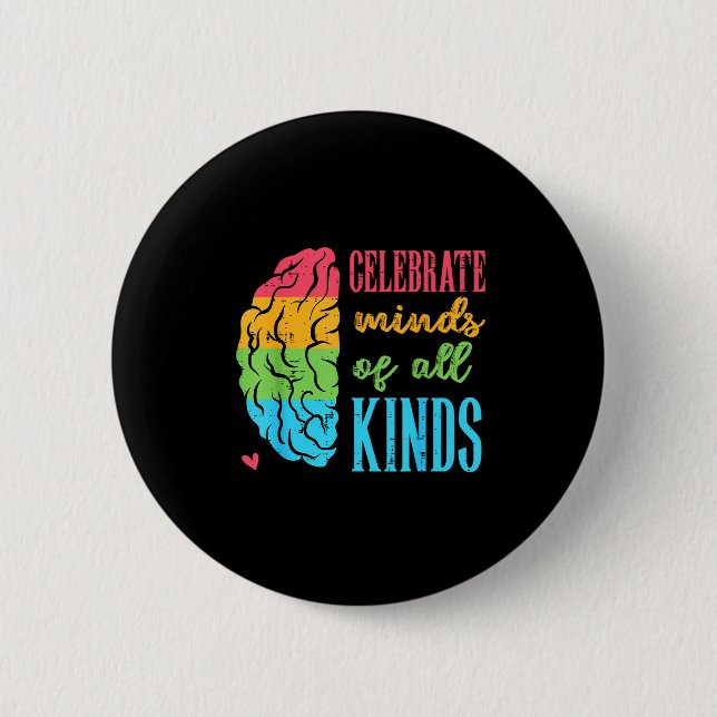 Chapa Redonda De 5 Cm Autism Brain Celebrate Minds All Kinds Aware Men W (Anverso)