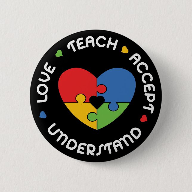 Chapa Redonda De 5 Cm Autism Maacher Teach Accept Understanding Love (Anverso)