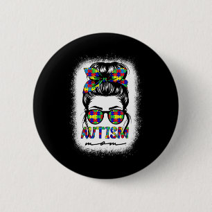 Chapa Redonda De 5 Cm Autism Mom Messy Bun Puzzle Piece Awareness Mother