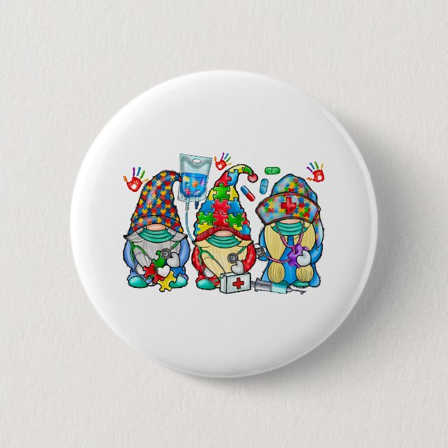Chapa Redonda De 5 Cm Autism Nurse Gnome (Anverso)