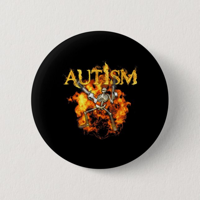 Chapa Redonda De 5 Cm Autism Skeleton Guns Funny Fire Bones Spooki (Anverso)
