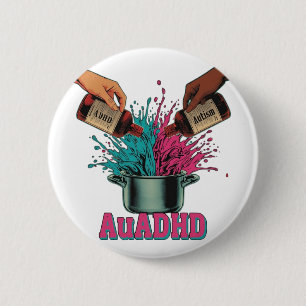 Chapa Redonda De 5 Cm Autismo ADHD Neurodivergente Arte Vintage Rosa Tur