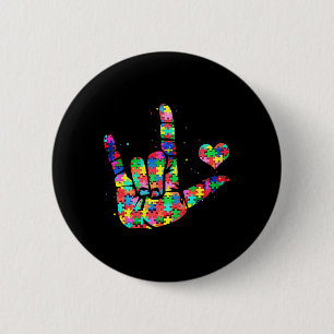 Chapa Redonda De 5 Cm Autismo Conciencia ASL Amor Rótulo Lenguaje Rompec