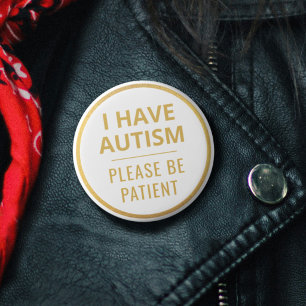 Chapa Redonda De 5 Cm Autismo de Texto de Oro Blanco Minimalista Elegant