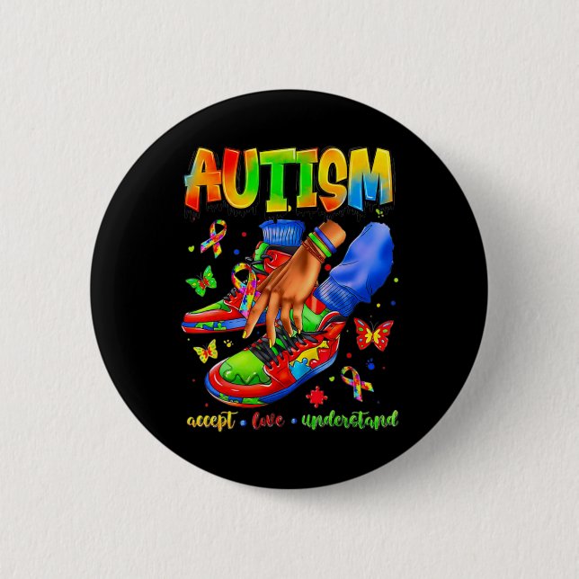 Chapa Redonda De 5 Cm Autismo de verano acepta amor Entender el autismo  (Anverso)